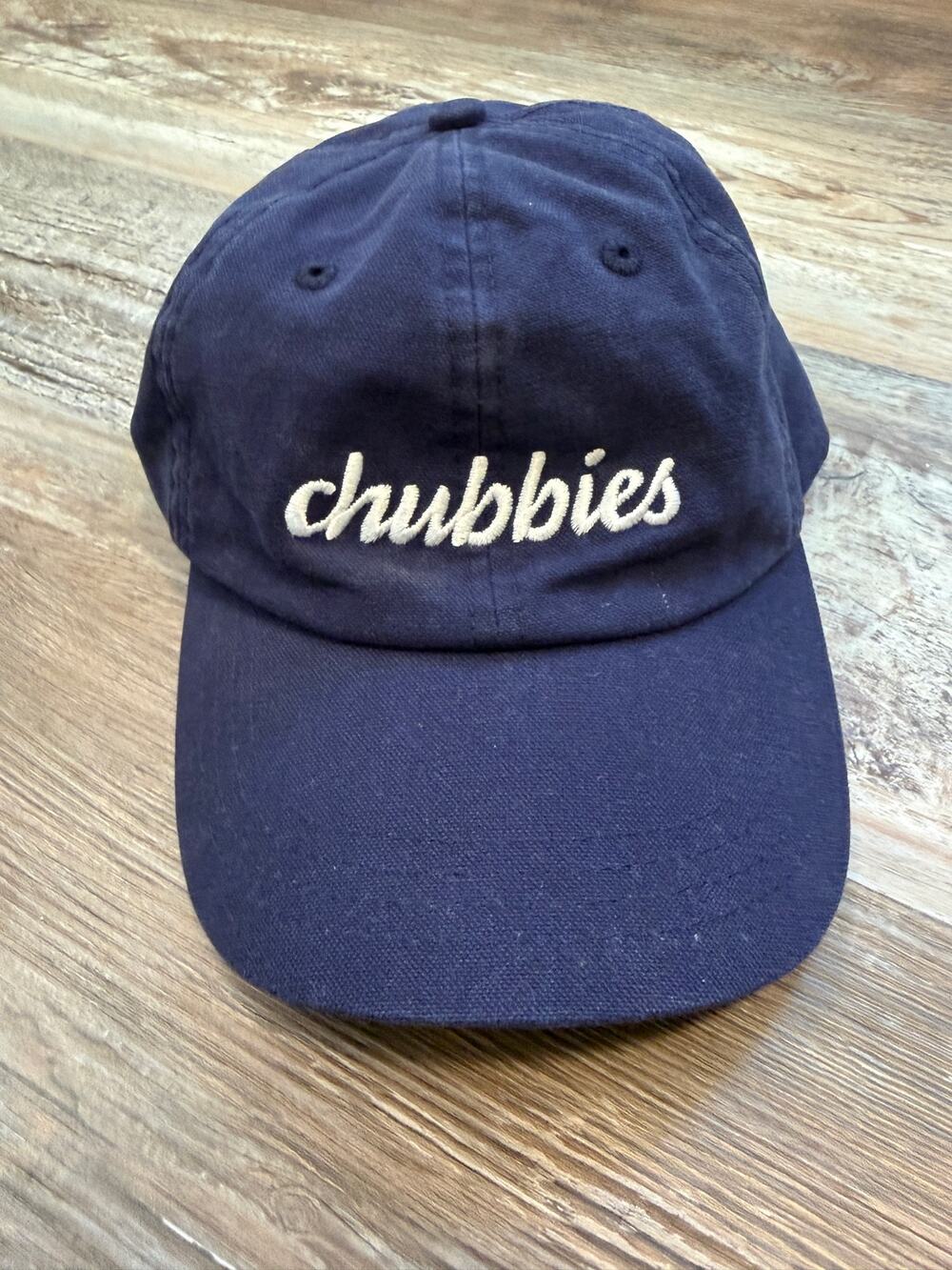 Chubbies logo navy "Dad Hat" featuring a white script in cotton One Size EUC